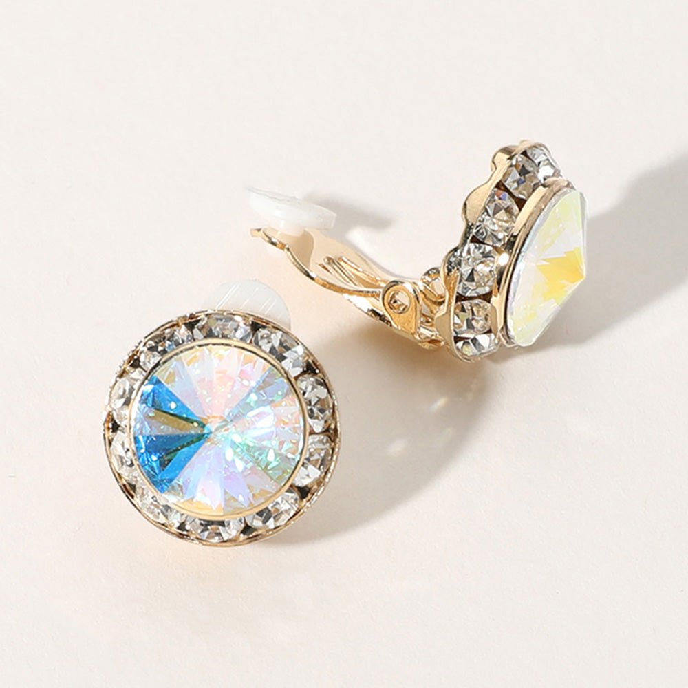 AB, Gold Rivoli Cut Genuine Crystal Clip on Earrings