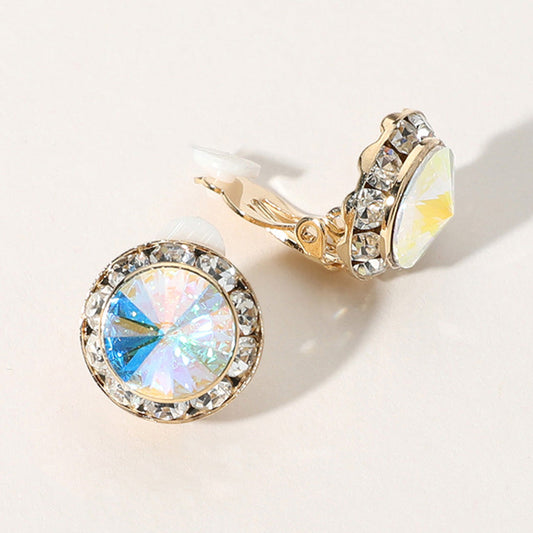 AB, Gold Rivoli Cut Genuine Crystal Clip on Earrings