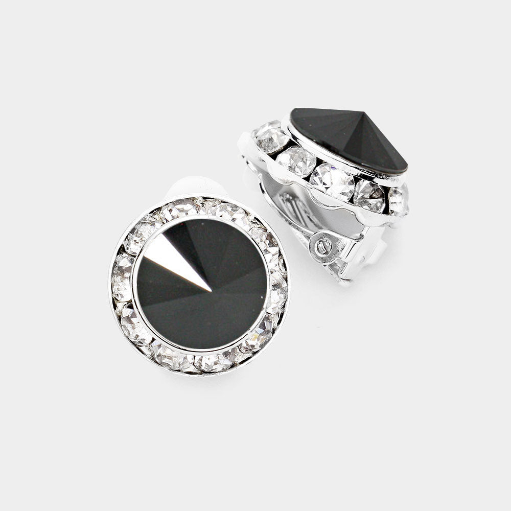 Jet Black Rivoli Cut Genuine Crystal Clip on Earrings