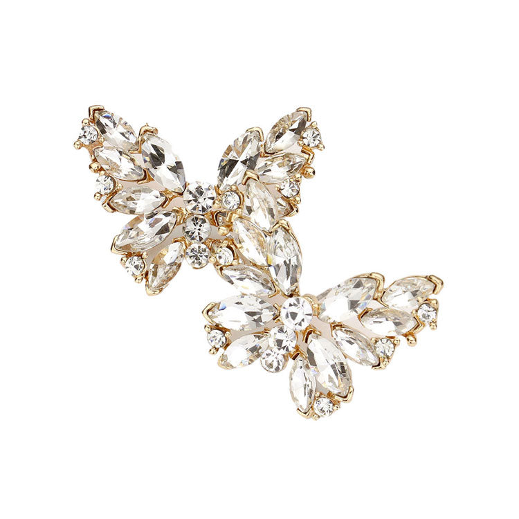 Gold Round Marquise Stone Cluster Butterfly Evening Earrings. Beautifully crafted design adds a gorgeous glow to any outfit. Jewelry that fits your lifestyle! Perfect Birthday Gift, Anniversary Gift, Mother's Day Gift, Anniversary Gift, Graduation Gift, Prom Jewelry, Just Because Gift, Thank you Gift.