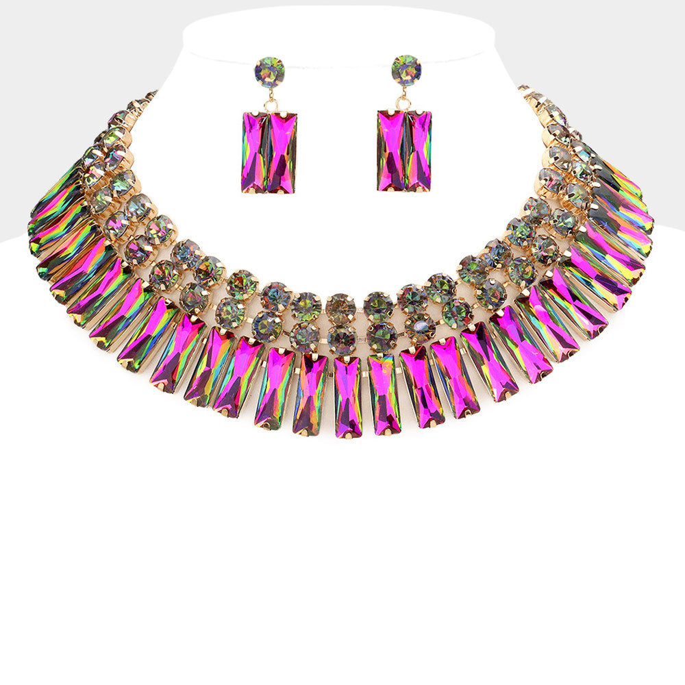 Vitrail Medium Round Rectangle Stone Cluster Evening Necklace