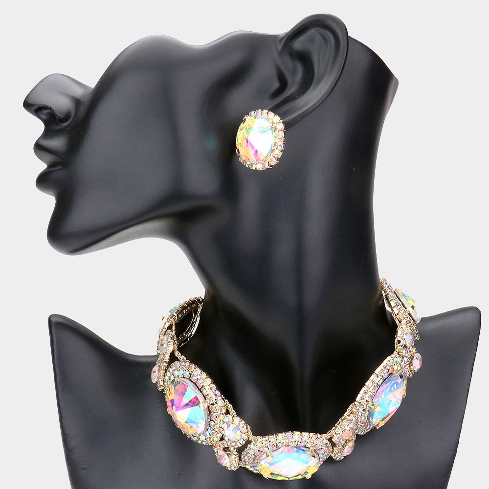 AB, Gold Round Stone Accented Evening Choker Necklace