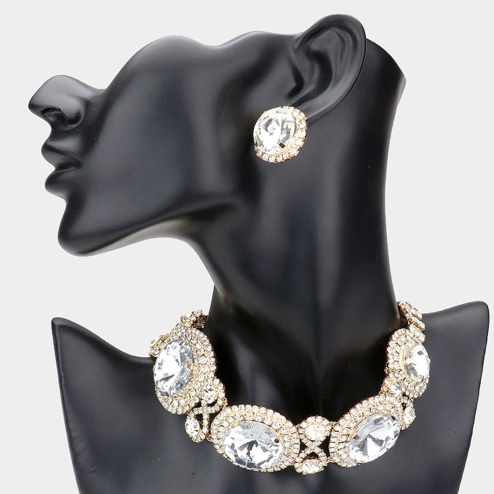 Gold Round Stone Accented Evening Choker Necklace