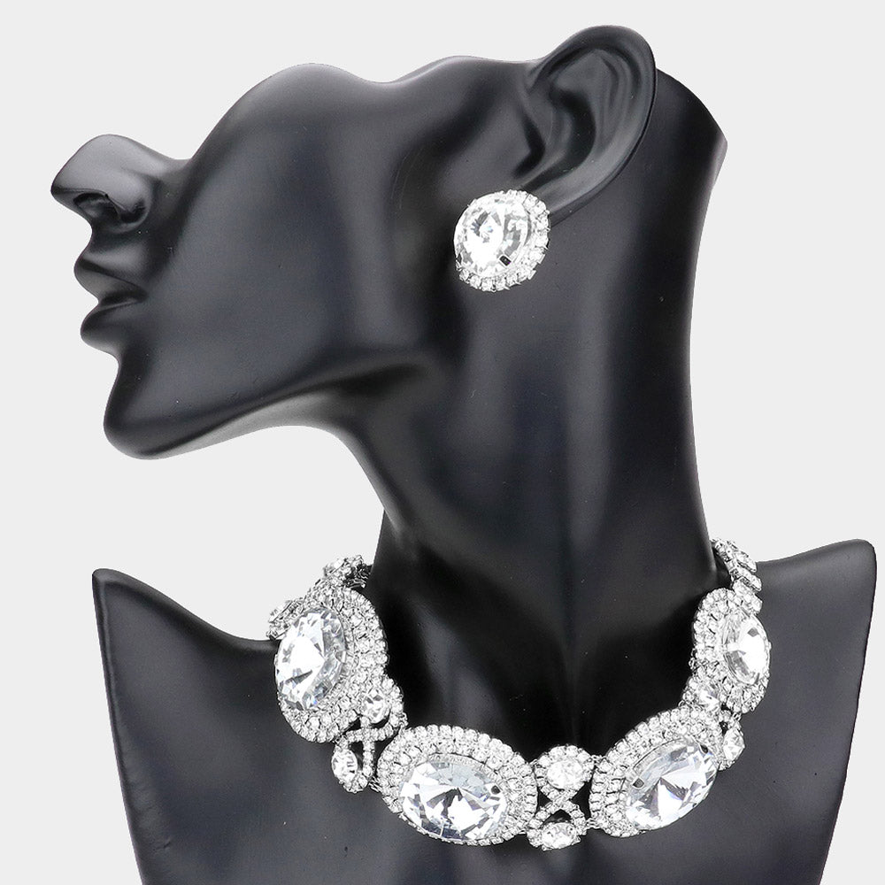 Silver Round Stone Accented Evening Choker Necklace