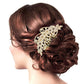 Gold Round Stone Accented Rhinestone Wedding Bridal Hair Comb. Perfect for adding just the right amount of shimmer & shine, will add a touch of class, beauty and style to your wedding, prom, special events, embellished glass crystal to keep your hair sparkling all day & all night long.