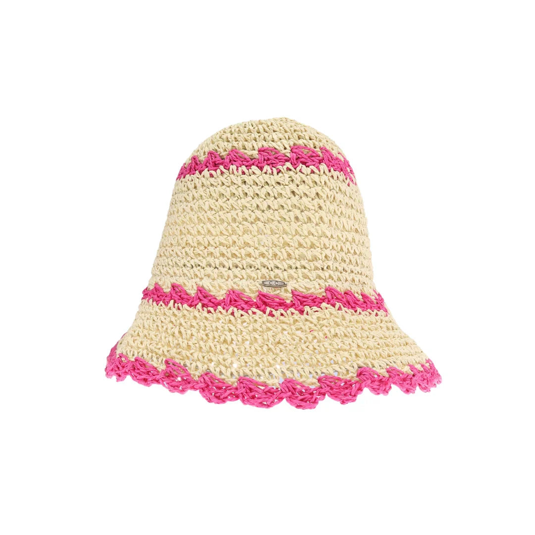 Beige Scalloped Edge Paper Straw Hand Crochet C.C Bucket Hat combines artisanal craftsmanship with practical design. Made from lightweight paper straw, it features a hand-crocheted texture and a distinctive scalloped edge, offering both breathability and subtle sun protection. This expertly crafted bucket hat adds a refined, textured element to your warm-weather wardrobe, perfect for those seeking a blend of style and comfort.