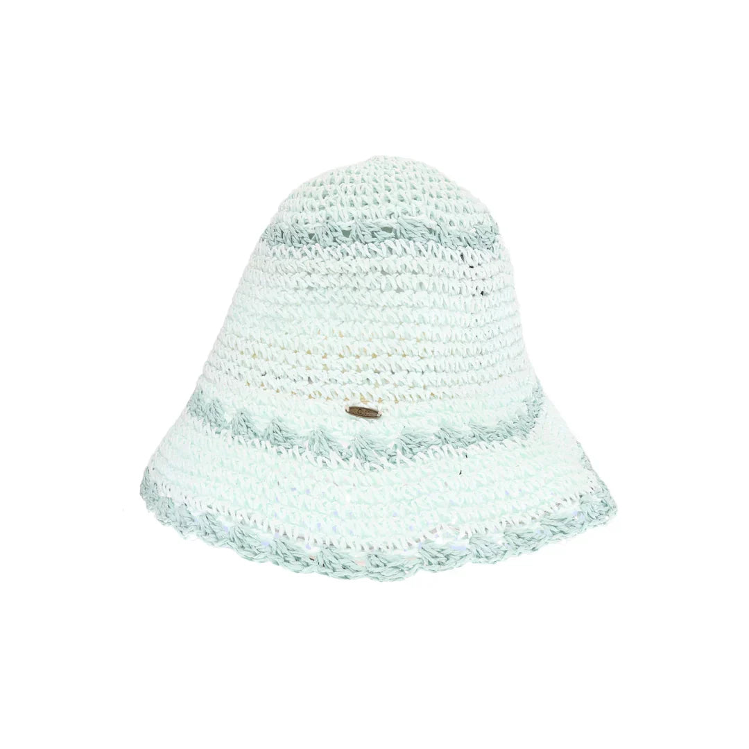 Mint Scalloped Edge Paper Straw Hand Crochet C.C Bucket Hat combines artisanal craftsmanship with practical design. Made from lightweight paper straw, it features a hand-crocheted texture and a distinctive scalloped edge, offering both breathability and subtle sun protection. This expertly crafted bucket hat adds a refined, textured element to your warm-weather wardrobe, perfect for those seeking a blend of style and comfort.