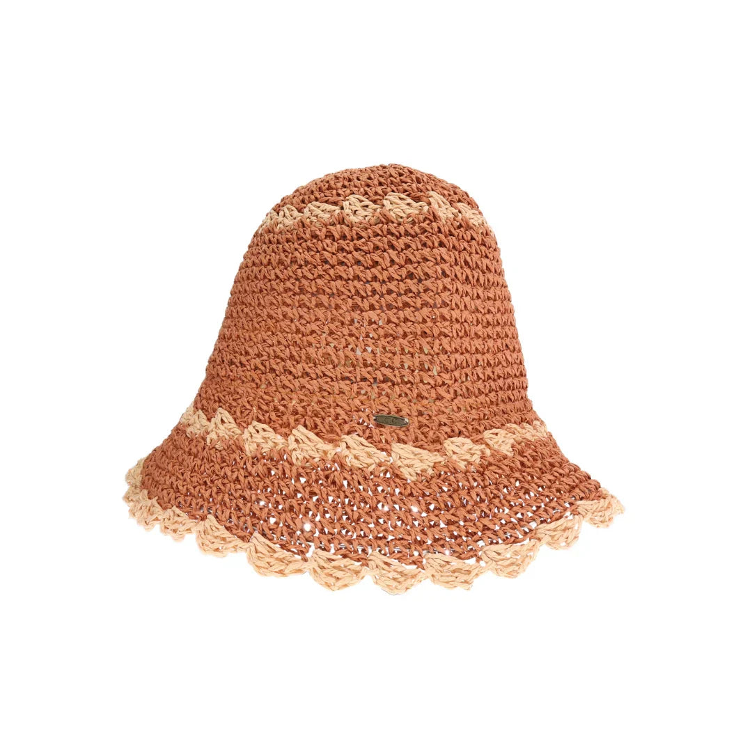 Rust Scalloped Edge Paper Straw Hand Crochet C.C Bucket Hat combines artisanal craftsmanship with practical design. Made from lightweight paper straw, it features a hand-crocheted texture and a distinctive scalloped edge, offering both breathability and subtle sun protection. This expertly crafted bucket hat adds a refined, textured element to your warm-weather wardrobe, perfect for those seeking a blend of style and comfort.