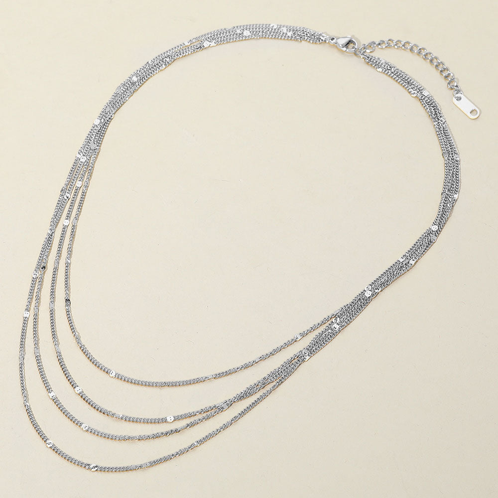 Rhodium SECRET BOX_Stainless Steel Layered Chain Necklace