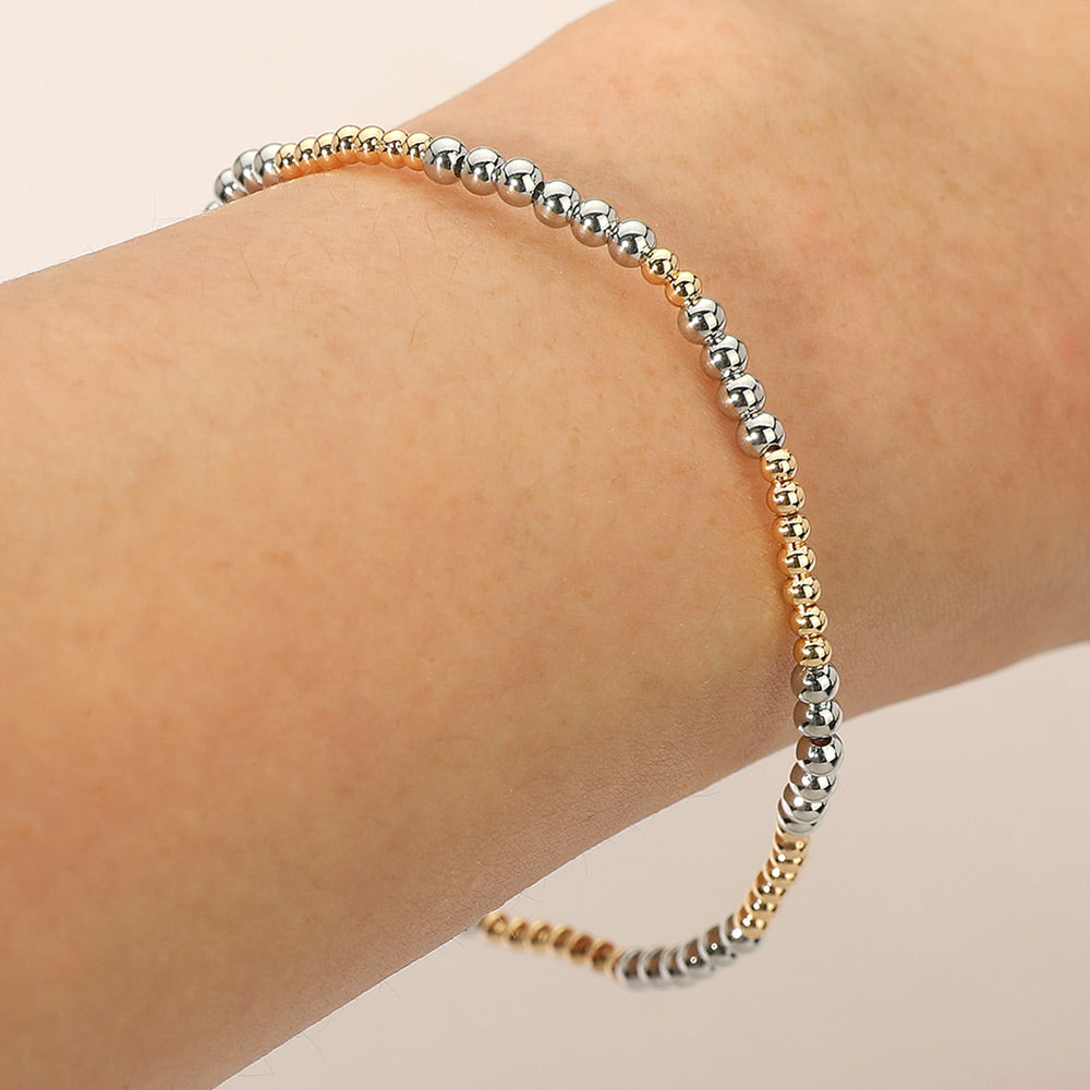 Gold, Silver SECRET BOX_Versatile Two Tone Bubble Beaded Stretch Bracelet
