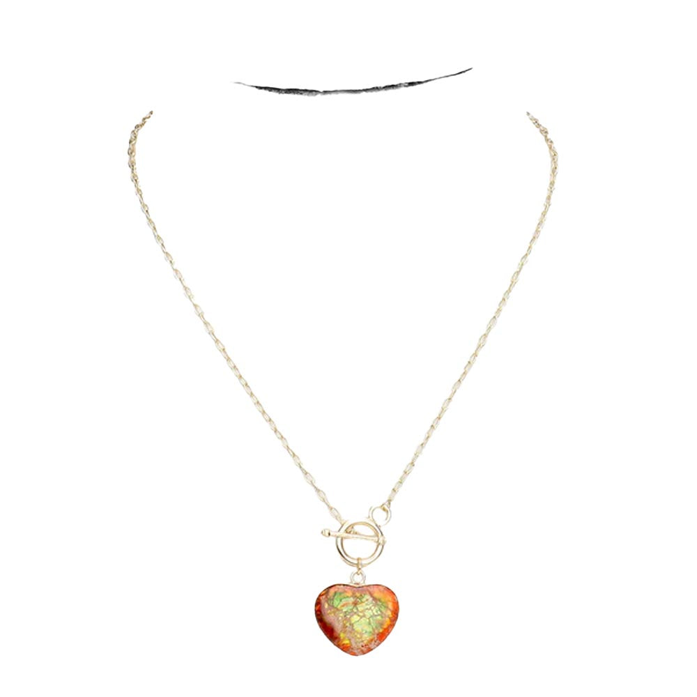 Semi Precious Heart Pendant Toggle Necklace - Yellow - Necklaces