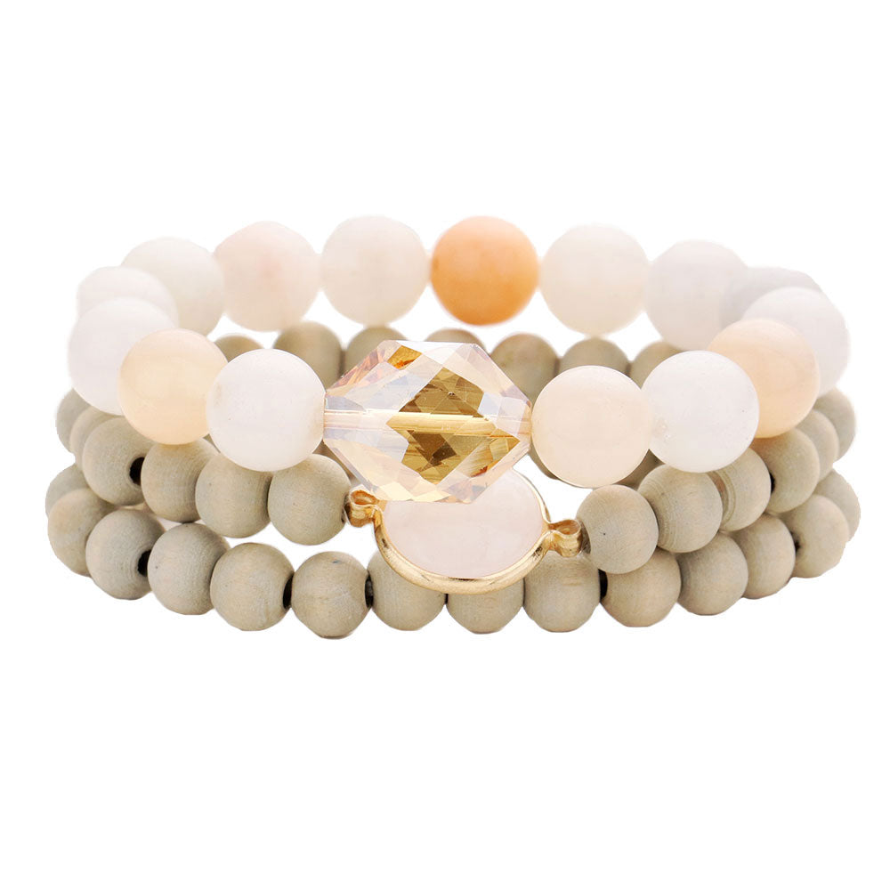 Gray Semi Precious Wood Beaded Layered Bracelets. Beautifully crafted design adds a gorgeous glow to any outfit. Jewelry that fits your lifestyle! Perfect Birthday Gift, Anniversary Gift, Mother's Day Gift, Anniversary Gift, Graduation Gift, Prom Jewelry, Just Because Gift, Thank you Gift.