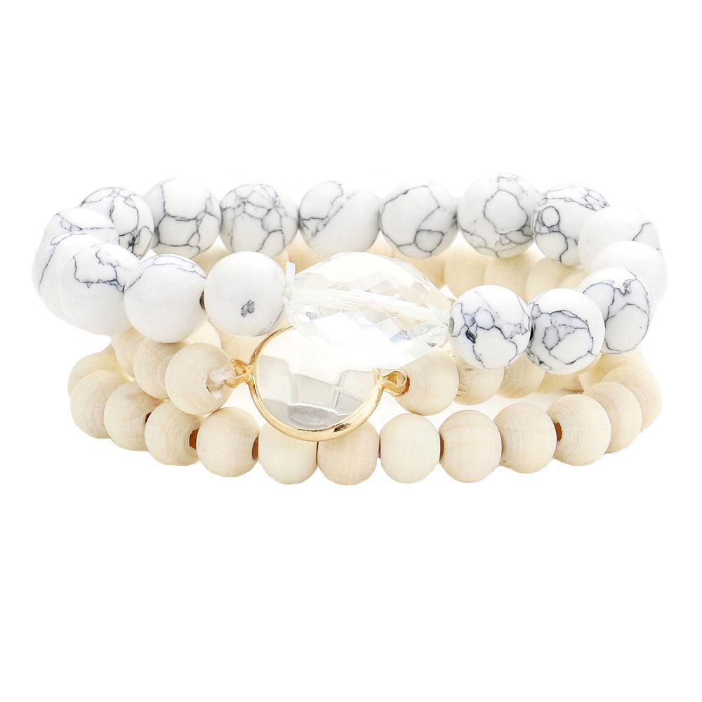 Neutral Semi Precious Wood Beaded Layered Bracelets. Beautifully crafted design adds a gorgeous glow to any outfit. Jewelry that fits your lifestyle! Perfect Birthday Gift, Anniversary Gift, Mother's Day Gift, Anniversary Gift, Graduation Gift, Prom Jewelry, Just Because Gift, Thank you Gift.