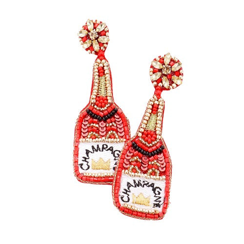 Red Sequin Embellished Crown Champagne Earrings Sequin Beaded Earrings; handcrafted jewelry adds a pop of pretty color, these vibrant artisanal earrings show off your fun trendsetting style. Perfect Birthday Gift, Anniversary Gift, Thank you Gift, Graduation, Prom, Sweet 16, Quincea√±era, Date Night, Statement Earrings