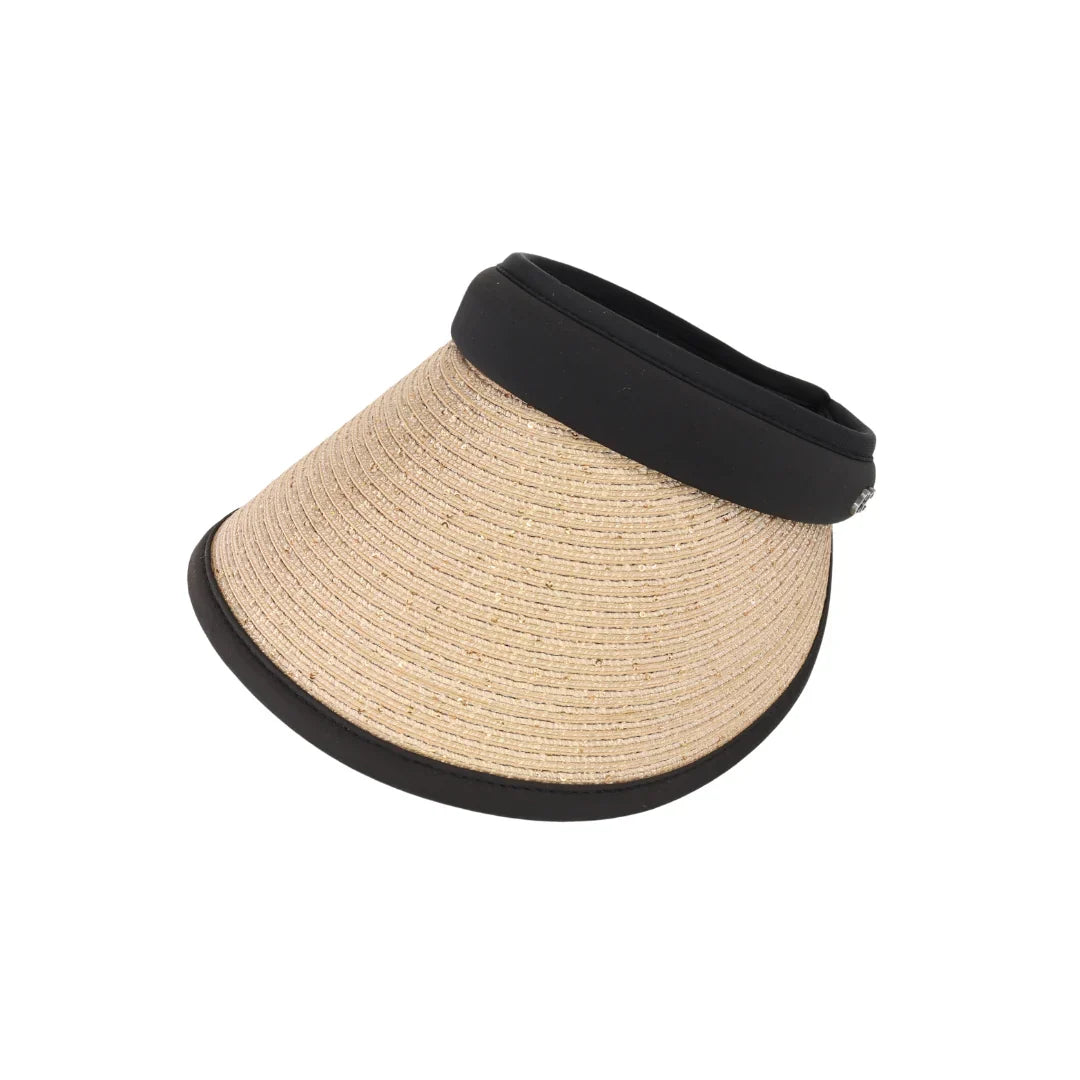 Sequin C.C Visor combines stylish sparkle with practical sun protection. Crafted with shimmering sequins, this visor offers a fashionable way to shield your eyes and face from sunlight during outdoor activities. Its adjustable fit ensures comfort and stability, making it ideal for sports, beach days, or casual wear. Elevate your sun-safe wardrobe with this expert blend of function and flair.