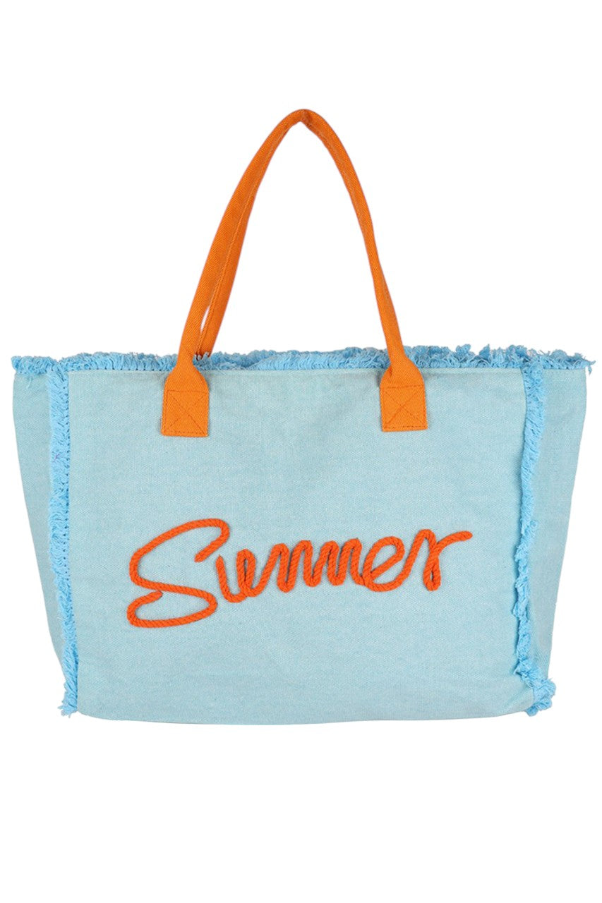 Blue Sewn Rope Summer Letter Fringed Canvas Bag combines durable canvas material with stylish rope detailing and fringed accents, offering both functionality and a trendy look. Its spacious interior is perfect for carrying essentials during warm-weather outings, while the sturdy rope handles ensure comfortable wear. Ideal for casual summer days, this bag adds a touch of effortless charm to your seasonal wardrobe.