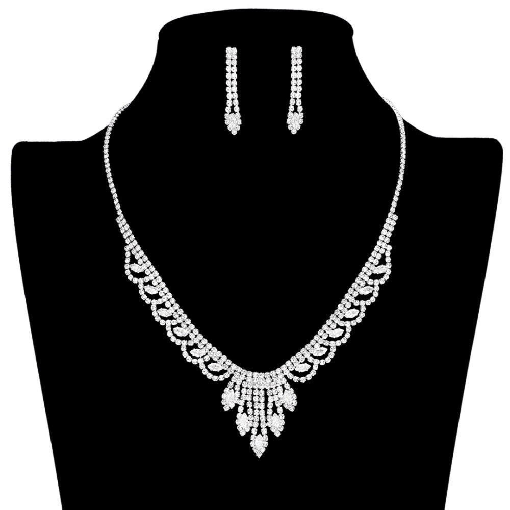 clear silver Cubic Zirconia CZ Marquise Stone Accented Necklace Earring Set will be sure to add an air of timeless elegance, wear it with your favorite evening attire. Perfect Birthday Gift, Christmas Gift, Anniversary Gift, Prom, Valentine's Day Gift, Regalo Cumpleanos, Aniversario, Regalo Navidad, Bridal Jewelry