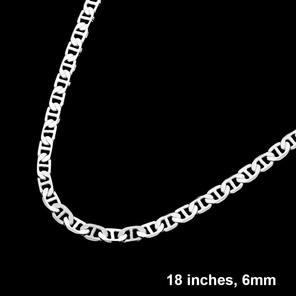 Rhodium Silver Plated 18 Inch 6mm Mariner Metal Chain Necklace