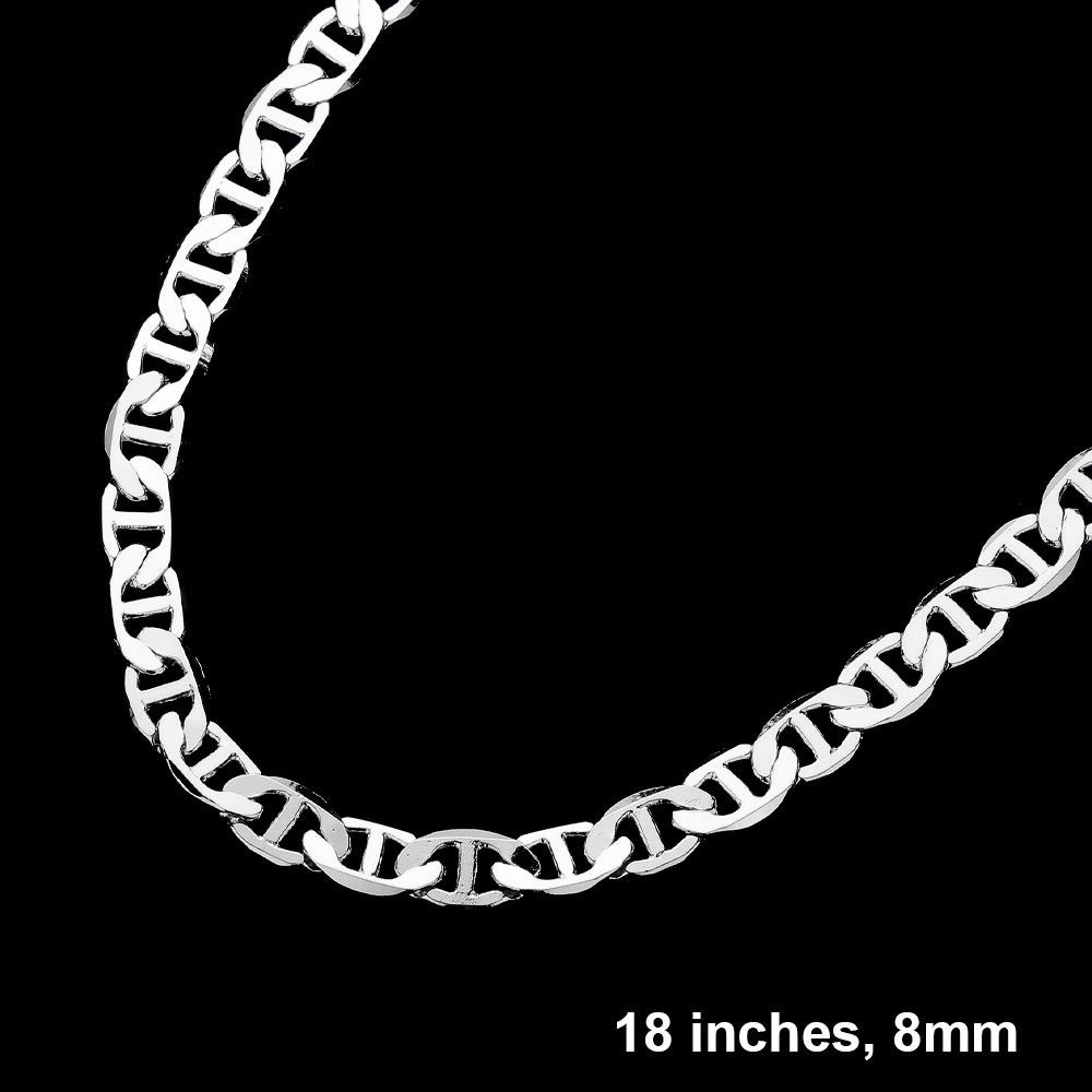 Rhodium Silver Plated 18 Inch 8mm Mariner Metal Chain Necklace
