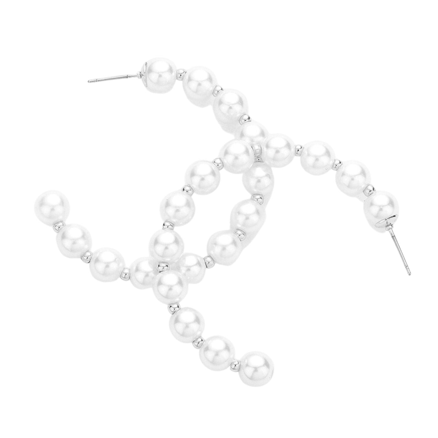 White Pearl Metal Ball 2 Inch Hoop Earrings make a luxurious addition to any ensemble, featuring 2 inch metal hoops with pearl balls at the bottom. Make a statement and enhance any look. Ideal Birthday Gift, Anniversary Gift, Christmas Gift, Mothers Day Gift, Valentine's Day Gift. Regalo Navidad, Regalo Cumpleanos