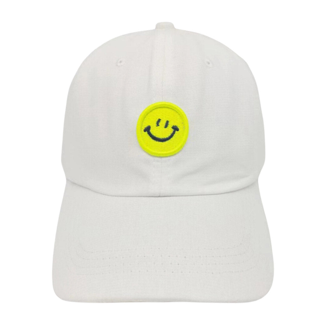Ready for action in the sunshine, this Smile Accented white Baseball Cap will keep you cool like a cucumber! Keep the sun off your face and your style on point with this sturdy and adjustable cotton cap! Get your sunny day swag on with this rockin' headgear! Perfect Birthday gift, Anniversary, Valentine's Day gift.