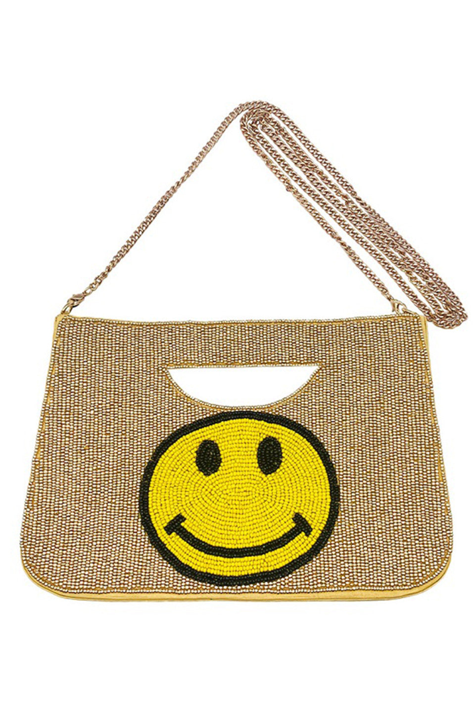 Smile Face Glass Beads Clutch combines playful design with expert craftsmanship. Featuring meticulously arranged glass beads that form a cheerful, smiley face, this clutch adds a distinctive touch to any outfit. Its compact size offers convenient portability while securely holding essentials, making it ideal for both casual outings and special occasions. Crafted with attention to detail, this accessory balances style and function for those seeking a unique statement piece. 