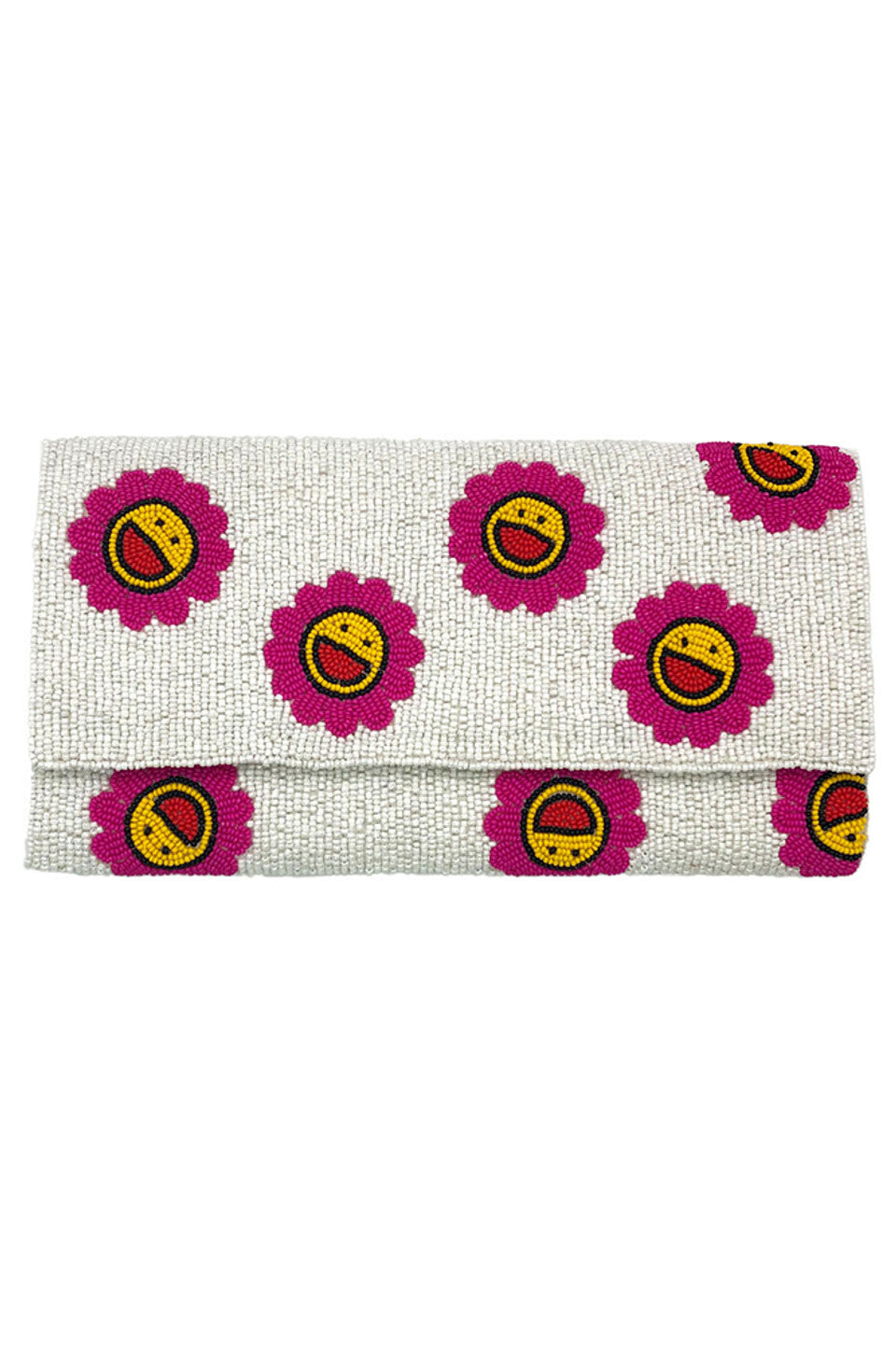 Smile Face Glass Beads Clutch is a finely crafted accessory that blends playful charm with expert design. Featuring a detailed smiley face pattern made from high-quality glass beads, this clutch offers a distinctive look perfect for adding personality to your ensemble. Its compact and sturdy construction ensures practicality and style, making it an excellent choice for both casual and formal occasions. 