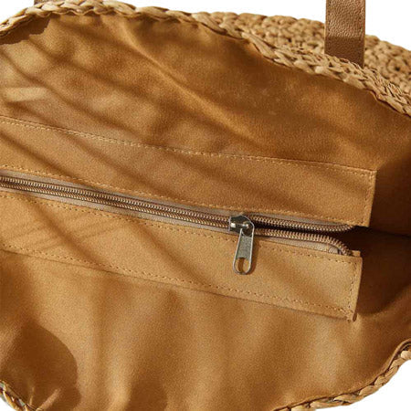 Smile Pointed Color Block Straw Round Shoulder Bag - Tote Bag
