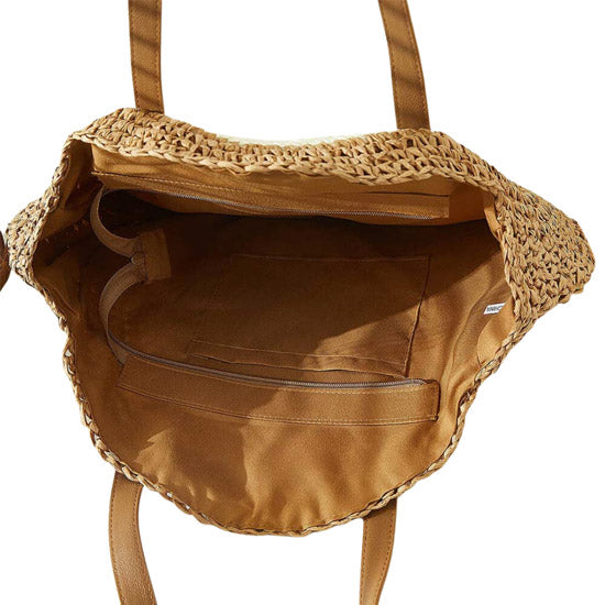 Smile Pointed Color Block Straw Round Shoulder Bag - Tote Bag