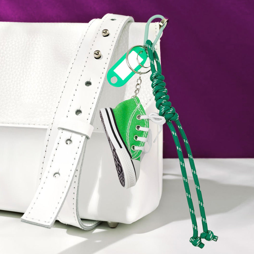 Green Sneakers Name Tag Braided Thread Keychain / Bag Charm