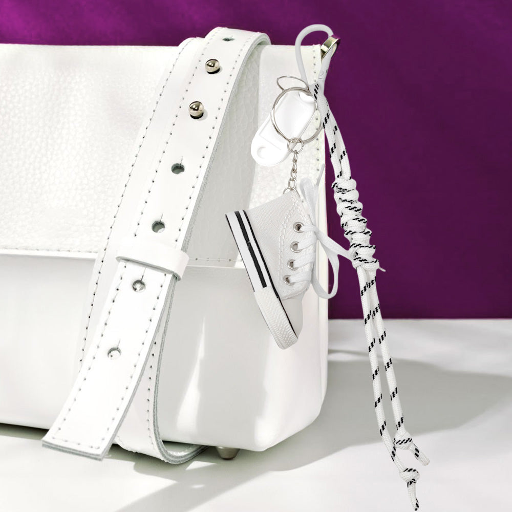 White Sneakers Name Tag Braided Thread Keychain / Bag Charm