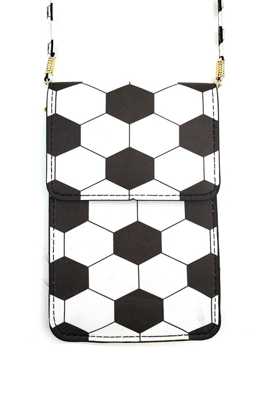 Soccer Cellphone Crossbody with Clear Window offers a practical solution for carrying your phone securely while staying active. Its transparent window allows for effortless touchscreen use without removing the phone, and the adjustable strap ensures a comfortable fit. Crafted for durability, this crossbody keeps your device protected and accessible during soccer games or daily activities. 