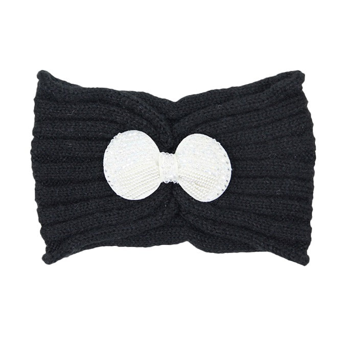 Black Soft Knit Accented Plush Bow Detailed Warm Winter Headband Ear Warmer, soft & fuzzy ear warmer headband will shield your ears from wintry cold weather ensures all day comfort, shimmery headband creates trendy look, toasty & fashionable. Perfect Gift Birthday, Holiday, Christmas, Stocking Stuffer, Anniversary, Loved One