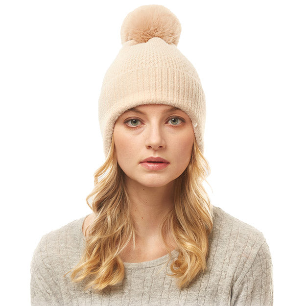 Soft Ivory Earflap Knit Pom Pom Beanie Hat Cold Weather Hat Ear Warmer, warm & cozy, this earflap winter hat adds a nice touch to your wardrobe on windy chilly days. Classic, trendy & chic easy to match your ensemble. Perfect Gift Birthday, Christmas, Holiday, Stocking Stuffers, Anniversary, Valentine’s Day, Loved One
