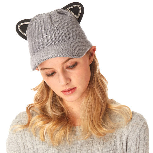 Solid Cat Ear Slouchy Newsboy Cap - Beanies
