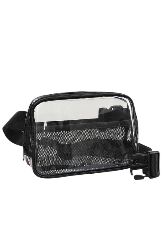 Black Solid Color Trim Clear Waist Crossbody Bag combines practicality with modern style. Its transparent design allows for easy visibility of contents, while the solid color trim adds a sleek, polished finish. Designed for hands-free convenience, it secures comfortably around the waist, making it ideal for travel, events, or daily use where quick access and security are essential. Durable materials ensure long-lasting wear without compromising on lightweight comfort.