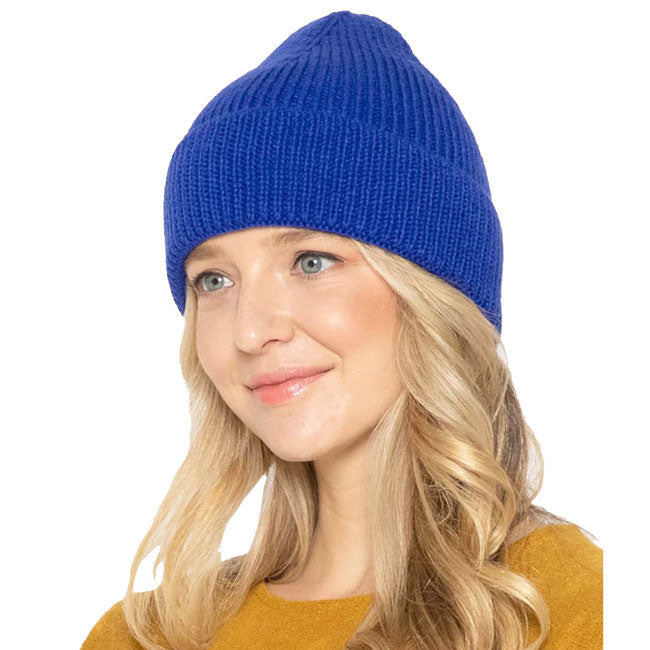 Blue Acrylic Solid Ribbed Cuff Beanie Hat, Before running out the door into the cool air, you’ll want to reach for these toasty beanie to keep your hands warm. Accessorize the fun way with these beanie, it's the autumnal touch you need to finish your outfit in style. Awesome winter gift accessory!