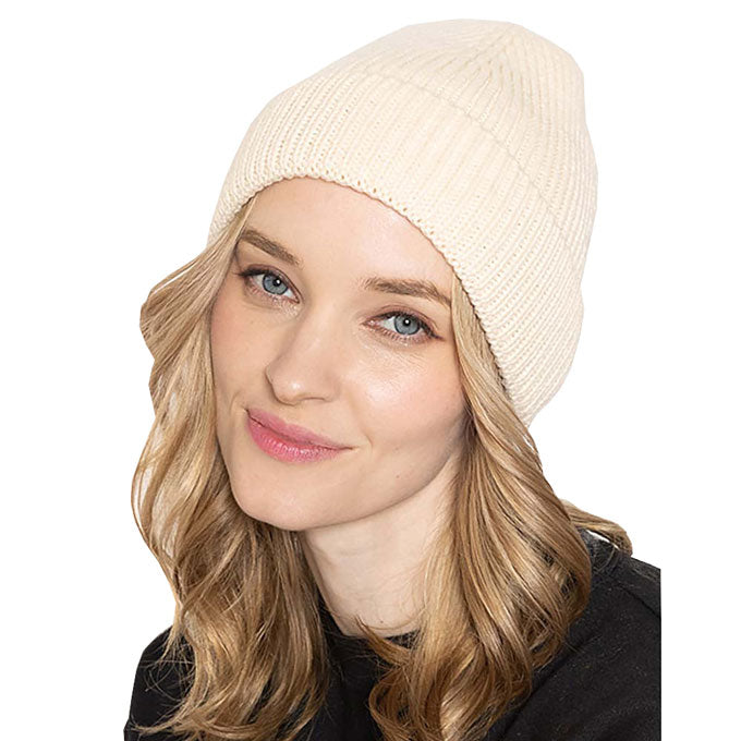 Ivory Acrylic Solid Ribbed Cuff Beanie Hat, Before running out the door into the cool air, you’ll want to reach for these toasty beanie to keep your hands warm. Accessorize the fun way with these beanie, it's the autumnal touch you need to finish your outfit in style. Awesome winter gift accessory!