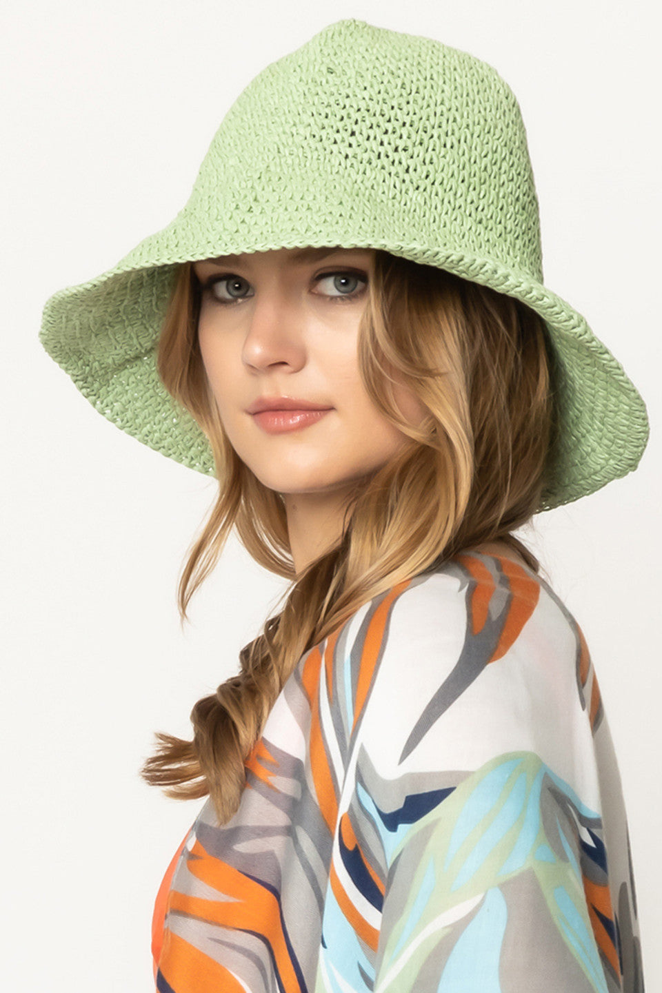 Solid Straw Bucket Hat - Green - Bucket Hat
