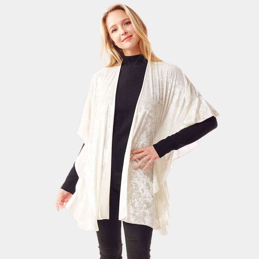 Ivory Solid Velvet Shawl Poncho