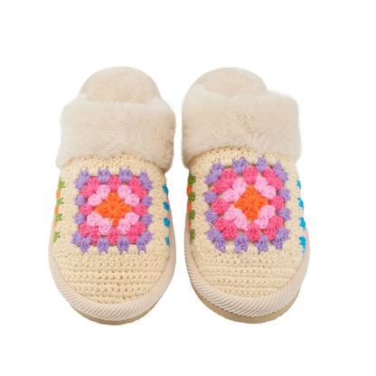 C.C Multi Color Crochet Slippers With The Faux Fur Cuff