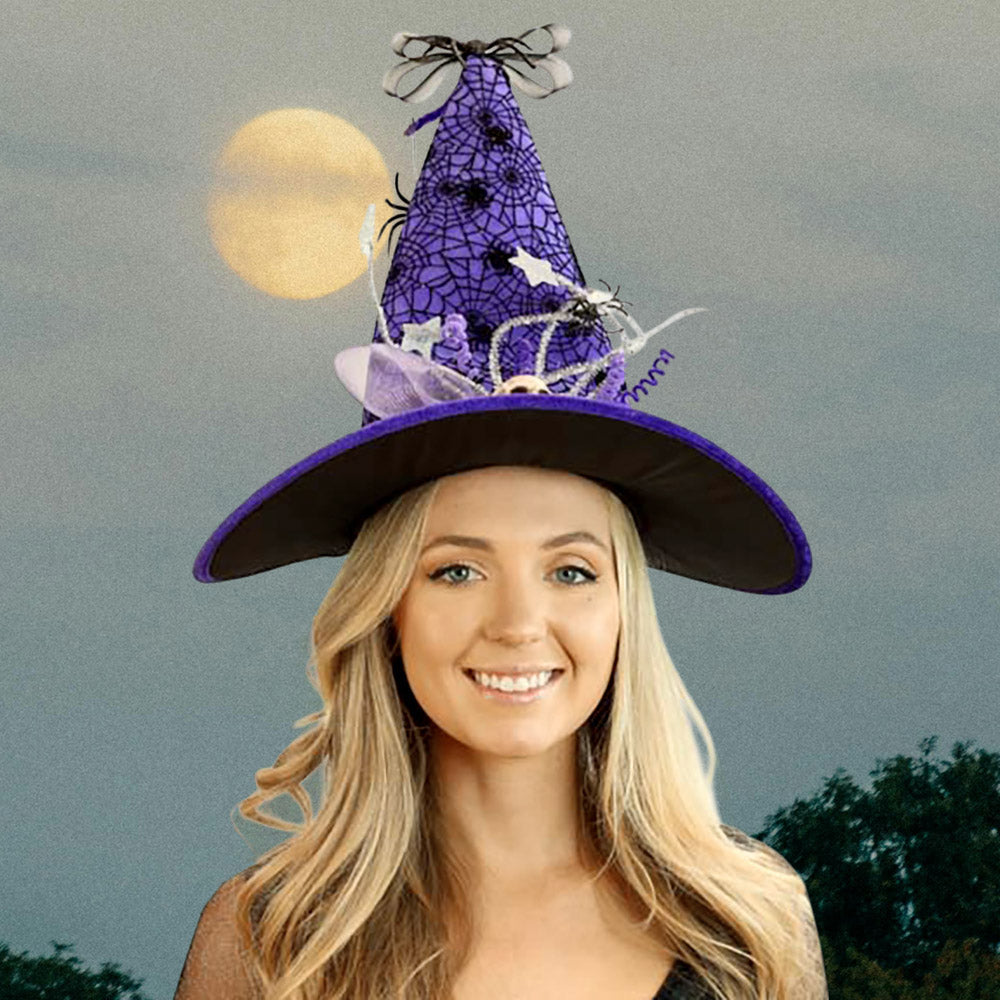 Purple Spider Web Halloween Witch Hat