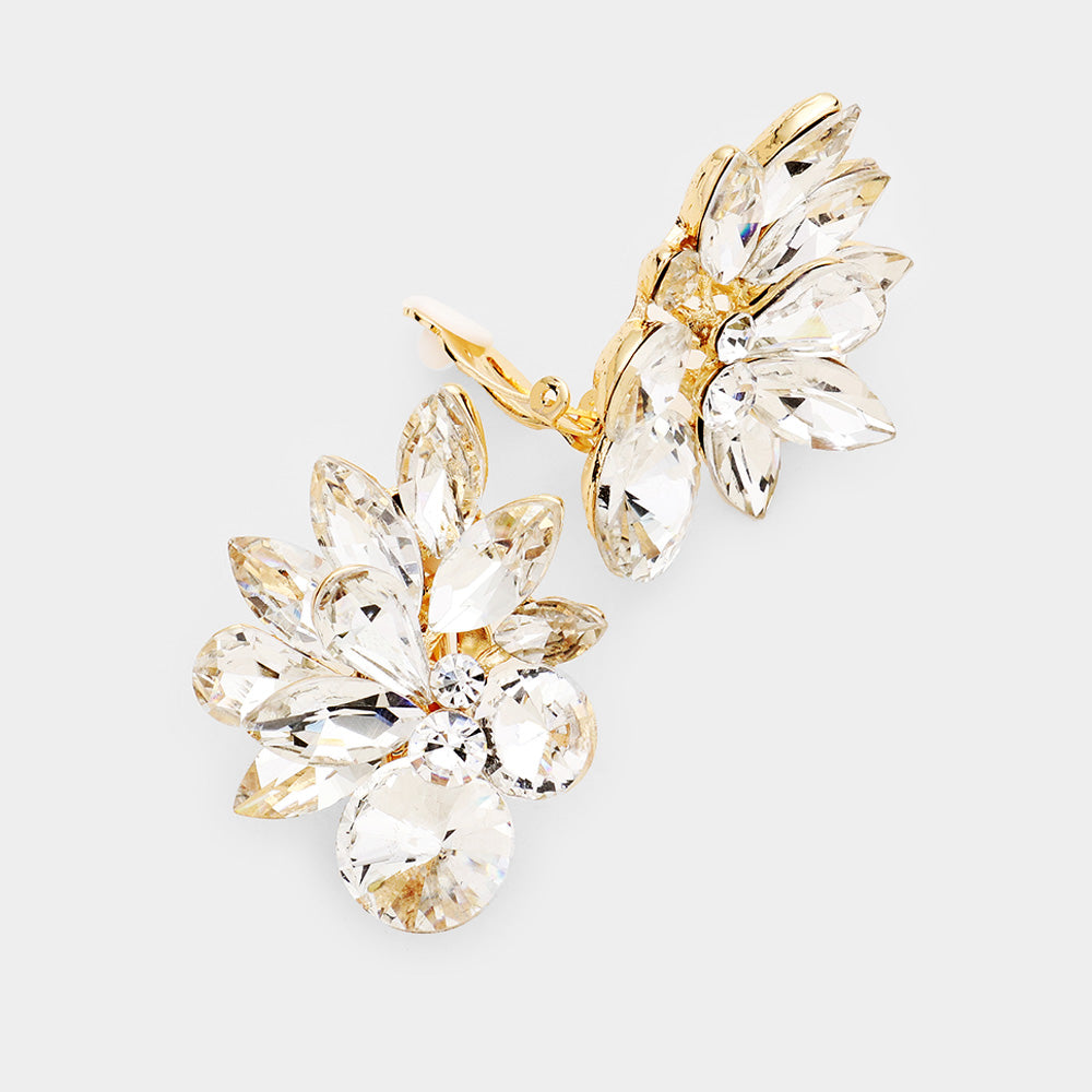 Clear, Gold Spike Leaf Clip-On Earrings