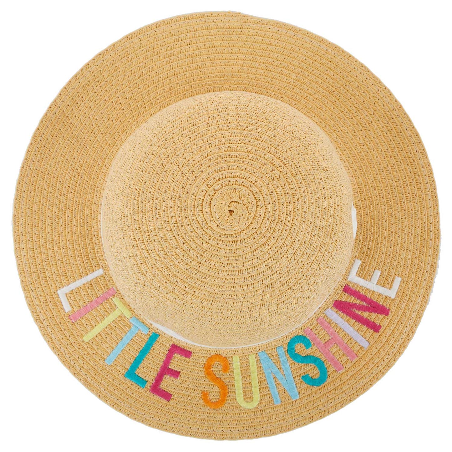 C.C Embroidered Brim Kids Straw Hat 100% Paper Straw Adjustable Strap