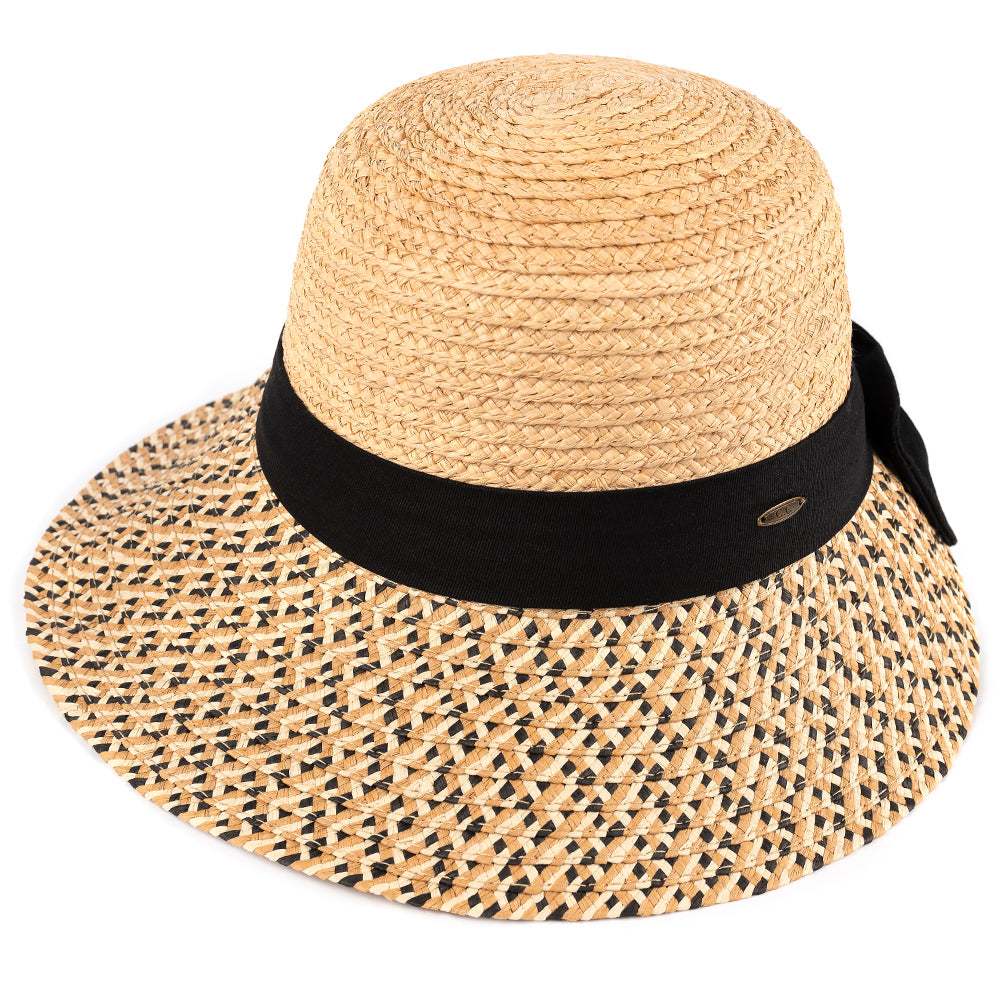 C.C Multi Heather Paper Opened Back Sun Hat Crown: Raffia Brim: Paper