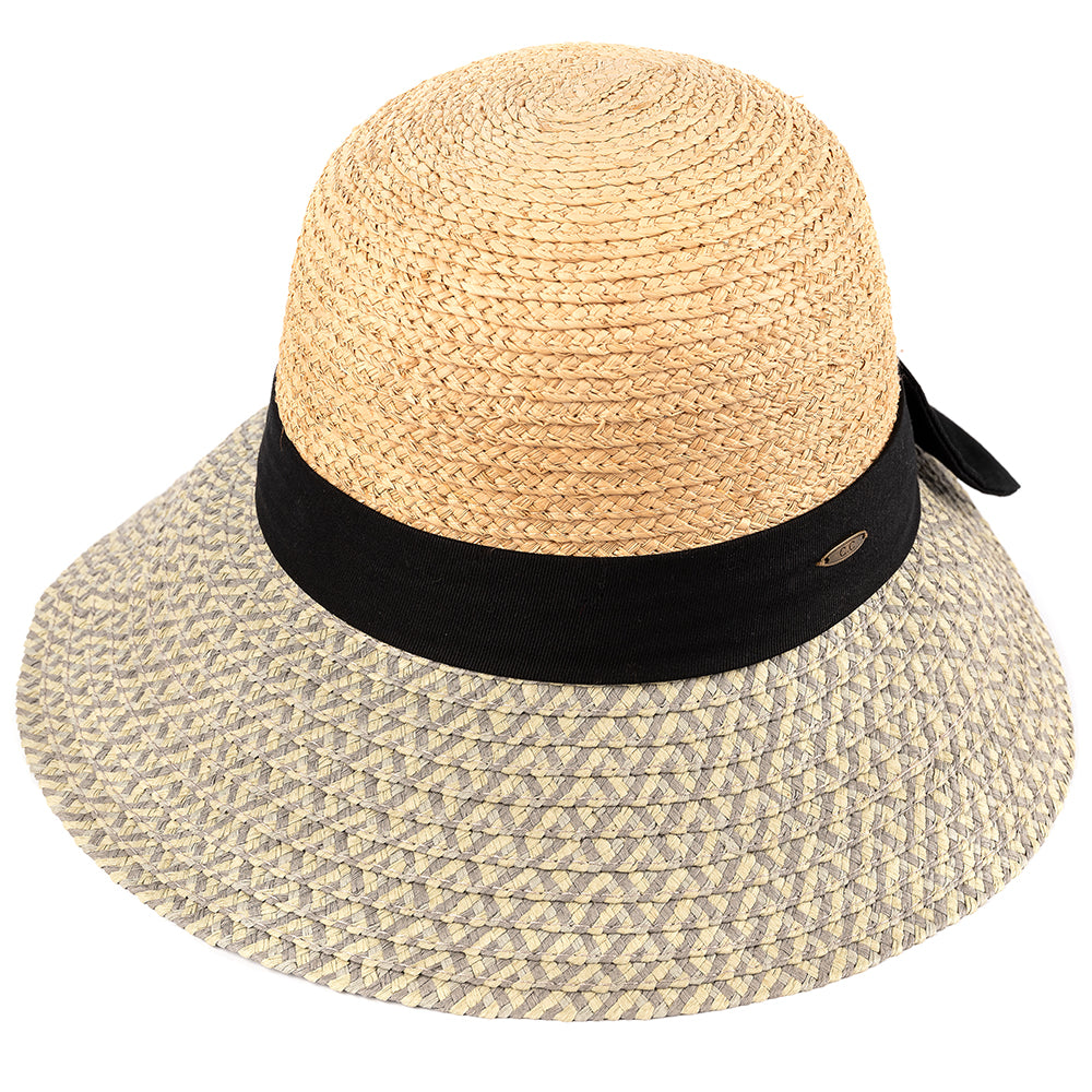 C.C Multi Heather Paper Opened Back Sun Hat Crown: Raffia Brim: Paper