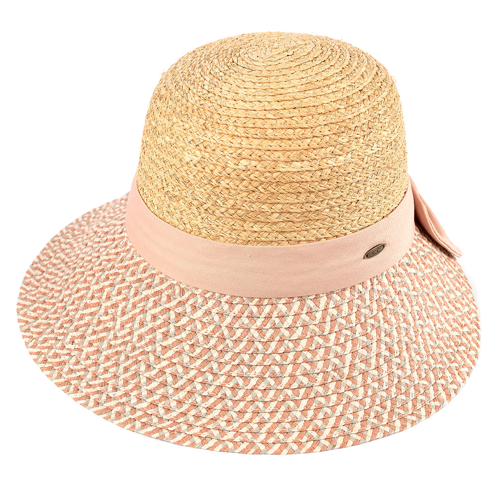 C.C Multi Heather Paper Opened Back Sun Hat Crown: Raffia Brim: Paper