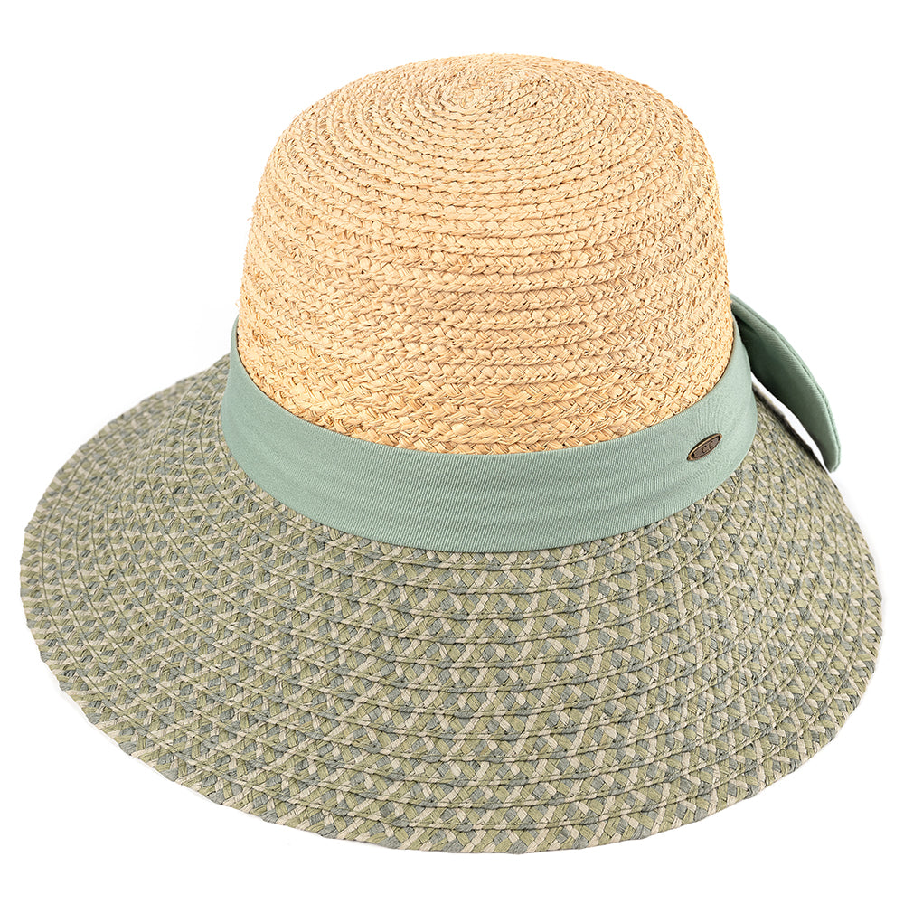 C.C Multi Heather Paper Opened Back Sun Hat Crown: Raffia Brim: Paper