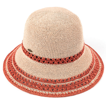 C.C Handmade Paper Crochet Cloche Hat In Multi Stripe Colors 100% Paper