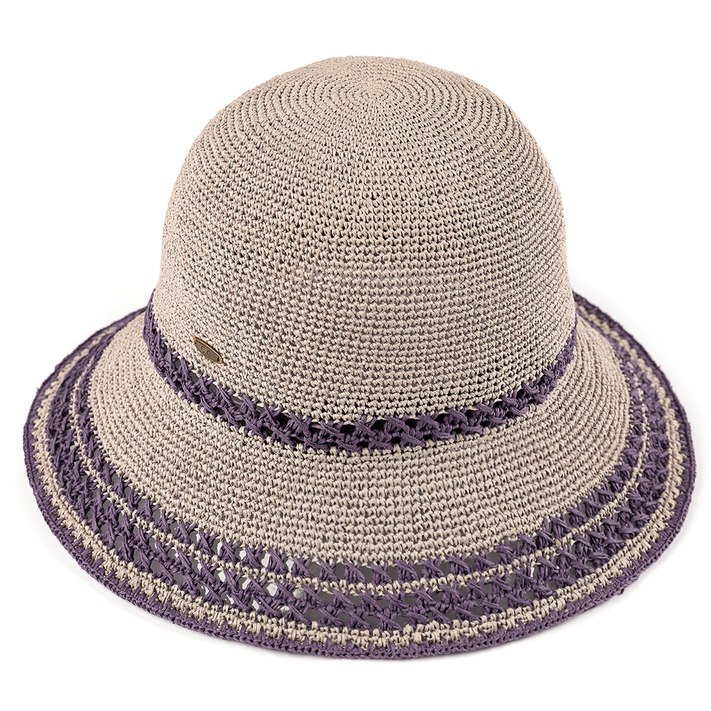 C.C Handmade Paper Crochet Cloche Hat In Multi Stripe Colors 100% Paper